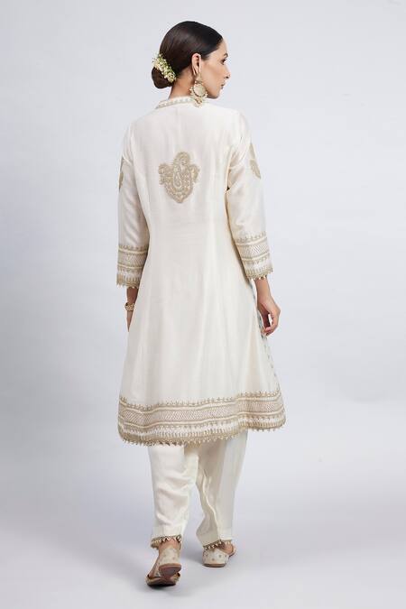 Shop Sheetal Batra White Kurta Chanderi Salwar - Bamber Satin Dupatta Naazira Set at Aza Fashions Shop_Sheetal Batra_White Kurta Chanderi Salwar - Bamber Satin Dupatta Naazira Set_at_Aza_Fashions