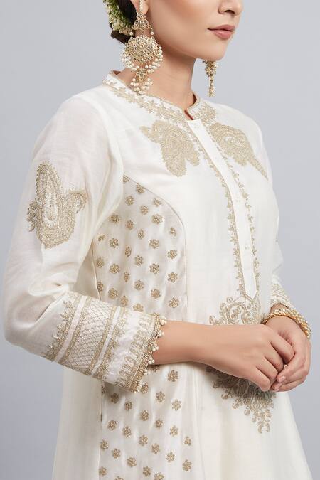 Sheetal Batra White Kurta Chanderi Salwar - Bamber Satin Dupatta Naazira Set at Aza Fashions Sheetal Batra_White Kurta Chanderi Salwar - Bamber Satin Dupatta Naazira Set_at_Aza_Fashions