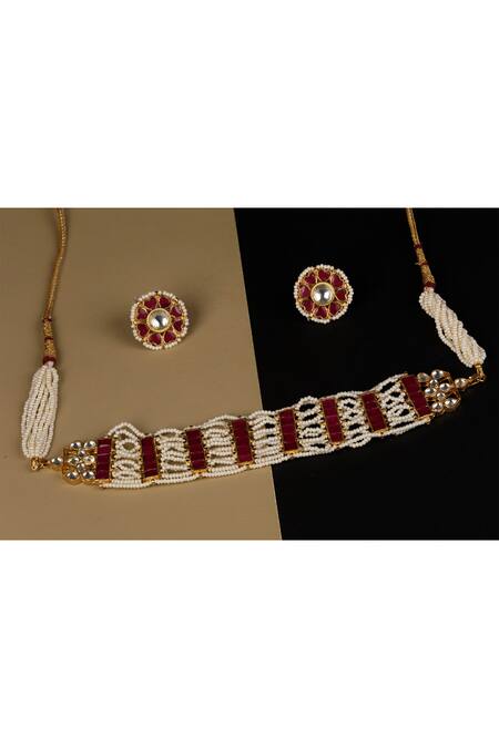 Namasya Gold Plated Pearls, Diamonds, Stones Bead Kundan Choker Set at Aza Fashions Namasya_Gold Plated Pearls, Diamonds, Stones Bead Kundan Choker Set _at_Aza_Fashions