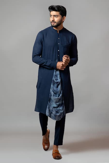 Smriti by Anju Agarwal Blue Kurta Handloom Linen Pajama Pant Malai Cotton Tie Dye Set