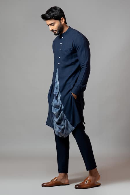 Smriti By Anju Agarwal Blue Kurta Handloom Linen Pajama Pant Malai Cotton Tie Dye Set Online at Aza Fashions Smriti By Anju Agarwal_Blue Kurta Handloom Linen Pajama Pant Malai Cotton Tie Dye Set_Online_at_Aza_Fashions