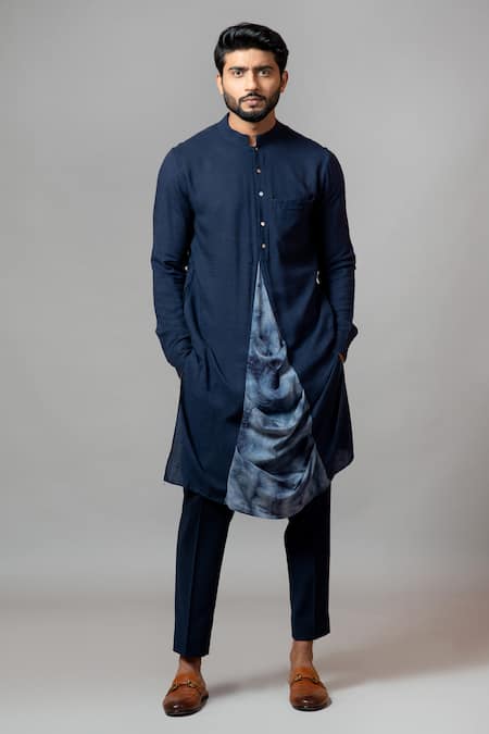 Buy Smriti By Anju Agarwal Blue Kurta Handloom Linen Pajama Pant Malai Cotton Tie Dye Set Online at Aza Fashions Buy_Smriti By Anju Agarwal_Blue Kurta Handloom Linen Pajama Pant Malai Cotton Tie Dye Set_Online_at_Aza_Fashions