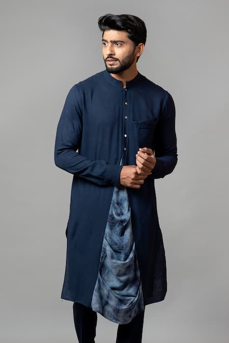 Shop Smriti By Anju Agarwal Blue Kurta Handloom Linen Pajama Pant Malai Cotton Tie Dye Set Online at Aza Fashions Shop_Smriti By Anju Agarwal_Blue Kurta Handloom Linen Pajama Pant Malai Cotton Tie Dye Set_Online_at_Aza_Fashions