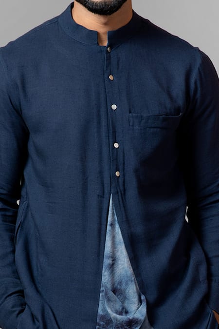 Smriti By Anju Agarwal Blue Kurta Handloom Linen Pajama Pant Malai Cotton Tie Dye Set at Aza Fashions Smriti By Anju Agarwal_Blue Kurta Handloom Linen Pajama Pant Malai Cotton Tie Dye Set_at_Aza_Fashions