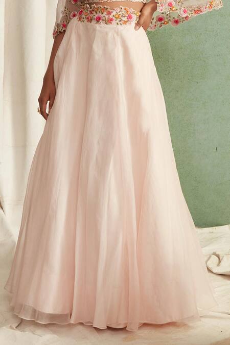 Shop_Priyanka Jain_Pink Organza, Chanderi V Neck Cape And Lehenga Set _Online_at_Aza_Fashions