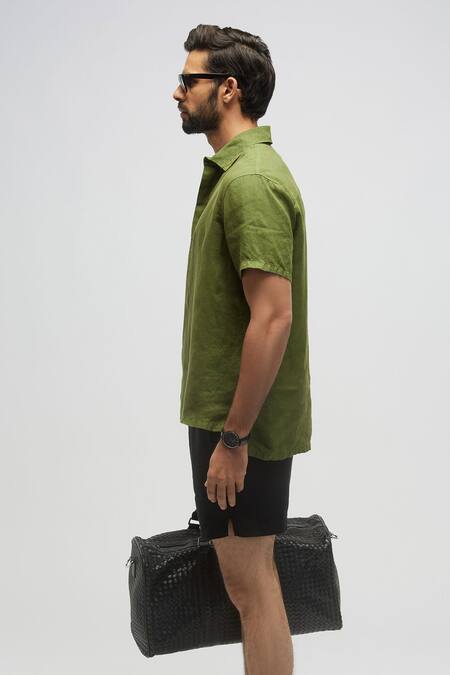 Terra Luna Green 100% Linen Plain Terra Luna Rugby T-shirt Online at Aza Fashions Terra Luna_Green 100% Linen Plain Terra Luna Rugby T-shirt_Online_at_Aza_Fashions