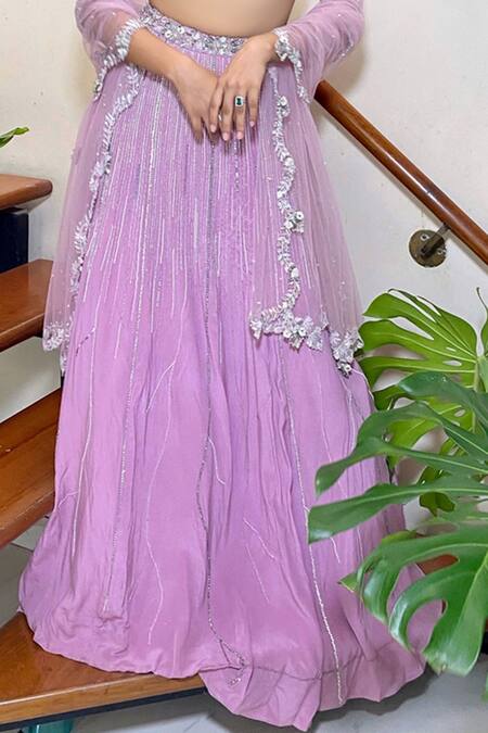 Shop_Maiti Shahani_Purple Tulle, Viscose Crepe Cutdana Work, Sequins, Zardozi Bridal Lehenga Set _Online_at_Aza_Fashions