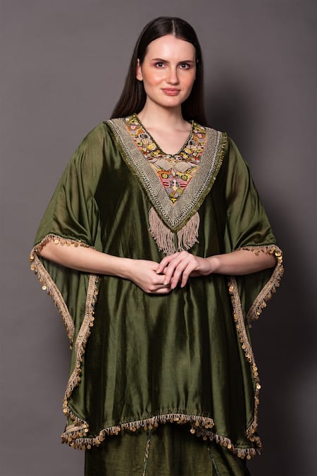 Buy Vara By Vibha N Priti Green , Organza Beads, Hand Embroidered Kaftan Tunic With Dhoti Pant Online at Aza Fashions Buy_Vara By Vibha N Priti_Green , Organza Beads, Hand Embroidered Kaftan Tunic With Dhoti Pant _Online_at_Aza_Fashions