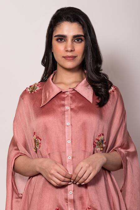 Shop Vara By Vibha N Priti Pink , Organza Embroidery, Lace Flower Hand Tunic With Dhoti Pant Online at Aza Fashions Shop_Vara By Vibha N Priti_Pink , Organza Embroidery, Lace Flower Hand Tunic With Dhoti Pant _Online_at_Aza_Fashions