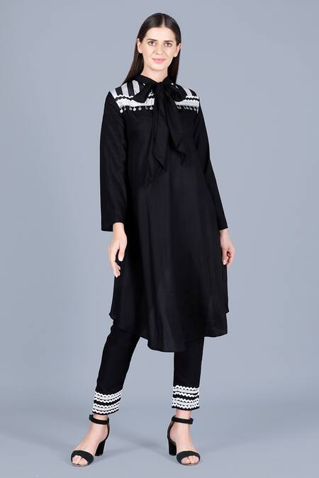 Buy_Gulabo By Abu Sandeep_Black Viscose Striped Asymmetrical Tunic_Online_at_Aza_Fashions