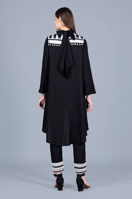 Shop_Gulabo By Abu Sandeep_Black Viscose Striped Asymmetrical Tunic_Online_at_Aza_Fashions