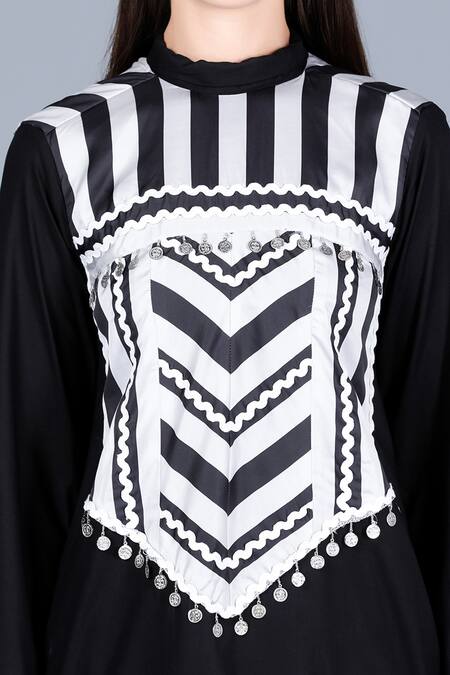 Gulabo By Abu Sandeep_Black Viscose Striped Asymmetrical Tunic_at_Aza_Fashions