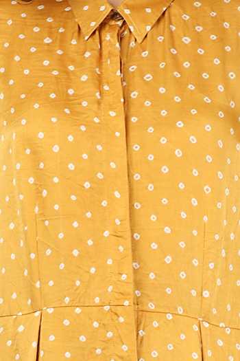 The Pot Plant Clothing_Yellow Silk Bandhani Print Kurta And Pant Set_at_Aza_Fashions