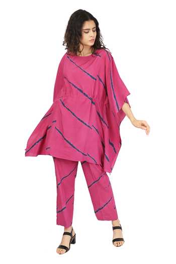 Shop_The Pot Plant Clothing_Pink Cotton Silk Leheriya Kaftan Tunic And Pant Set_Online_at_Aza_Fashions