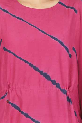 The Pot Plant Clothing_Pink Cotton Silk Leheriya Kaftan Tunic And Pant Set_at_Aza_Fashions