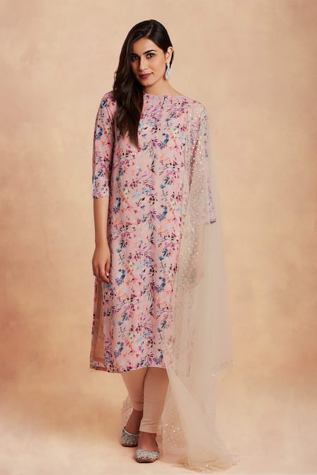 Sanjhana Pink Chiffon Printed Kurta Set