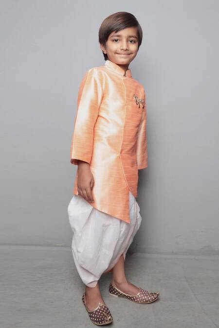 Maaikid Peach Cotton, Silk Embroidery Overlap Kurta Set Online at Aza Fashions Maaikid_Peach Cotton, Silk Embroidery Overlap Kurta Set _Online_at_Aza_Fashions