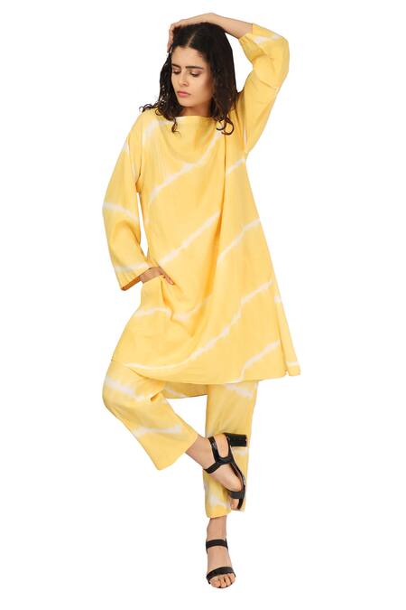 The Pot Plant Clothing Yellow Cotton Silk Shibori Kurta And Pant  Set