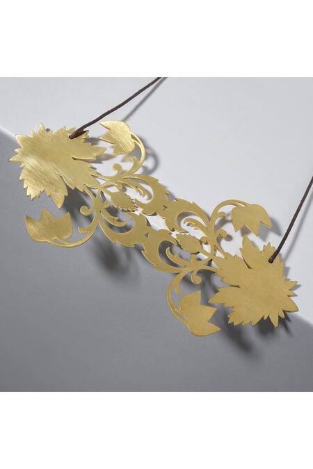 Shop Tachi Gold Plated Metal The Double Maple Neckpiece at Aza Fashions Shop_Tachi_Gold Plated Metal The Double Maple Neckpiece_at_Aza_Fashions