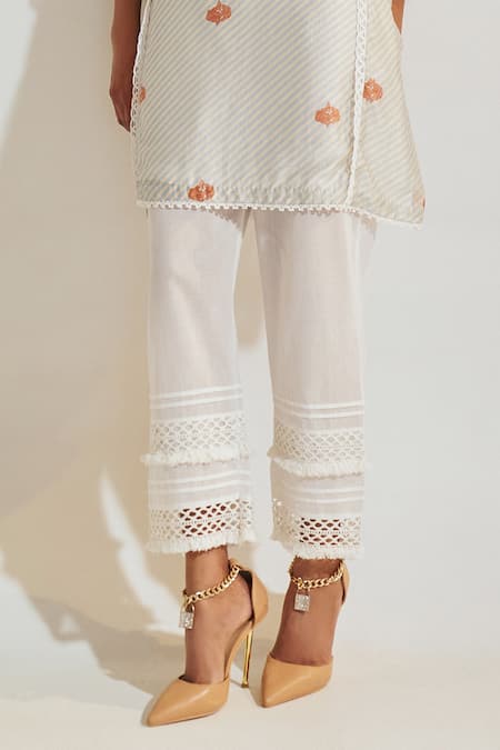 Sage Saga Blue Cotton, Chanderi Lace Keyhole Pihu Short Phiran Kurta And Work Palazzo Set Online at Aza Fashions Sage Saga_Blue Cotton, Chanderi Lace Keyhole Pihu Short Phiran Kurta And Work Palazzo Set _Online_at_Aza_Fashions