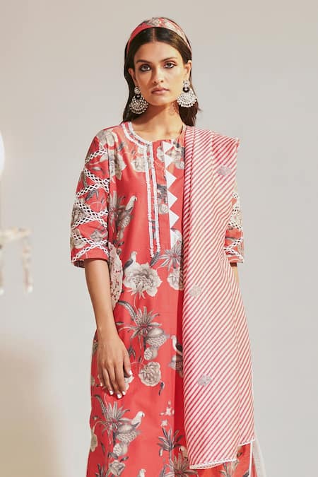 Shop_Sage Saga_Fuchsia Chanderi, Soha Garden Print Kurta Palazzo Set For Kids_Online_at_Aza_Fashions