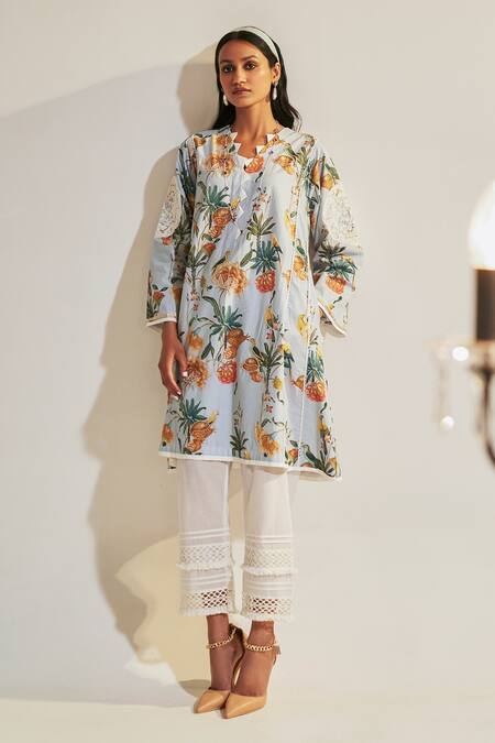 Buy Sage Saga Blue Linen, Chanderi, Lace Soha Floral Print Kalidar Kurta Palazzo Set Online at Aza Fashions Buy_Sage Saga_Blue Linen, Chanderi, Lace Soha Floral Print Kalidar Kurta Palazzo Set _Online_at_Aza_Fashions