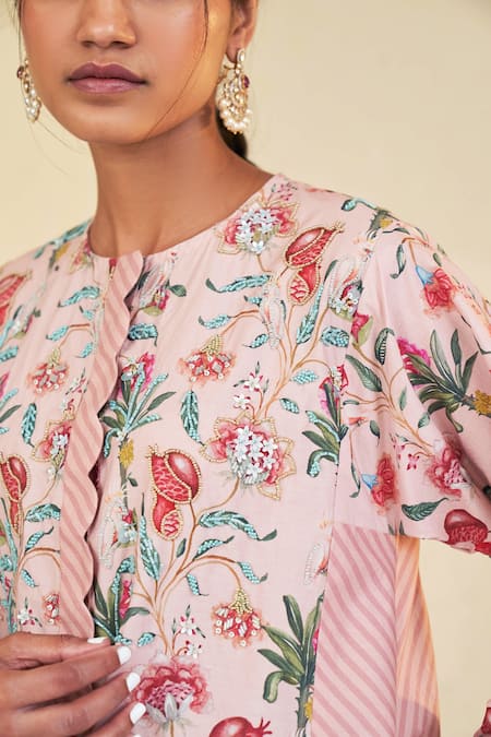 Sage Saga Pink Embroidery, Mahgul Printed Kalidar Kurta For Kids at Aza Fashions Sage Saga_Pink Embroidery, Mahgul Printed Kalidar Kurta For Kids_at_Aza_Fashions