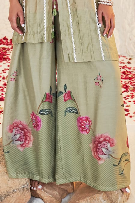 Buy Sage Saga Green Chanderi Tassels V-neck Pihu Ombre Kurta And Sharara Set Online at Aza Fashions Buy_Sage Saga_Green Chanderi Tassels V-neck Pihu Ombre Kurta And Sharara Set _Online_at_Aza_Fashions