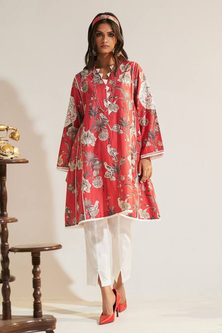 Buy Sage Saga Fuchsia Chanderi, Lace, Linen Lace, Soha Garden Print Kalidar Kurta Palazzo Set Buy_Sage Saga_Fuchsia Chanderi, Lace, Linen Lace, Soha Garden Print Kalidar Kurta Palazzo Set