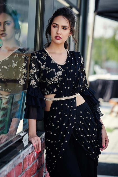 Suruchi Parakh Georgette Crepe Pre-Draped Pant Saree Set 