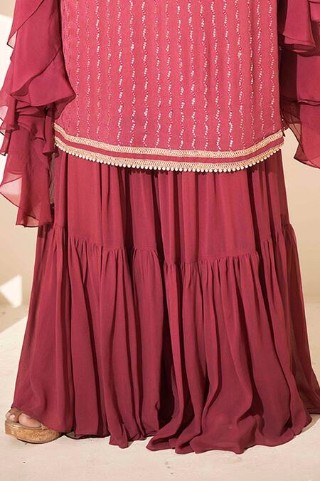 Suruchi Parakh_Purple Crepe, Georgette, Soft Organza Sequin Round Embroidered Kurta Sharara Set _at_Aza_Fashions