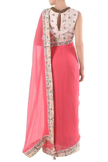 Shop_Nikasha_Pink Round Chiffon Silk Saree With Blouse _at_Aza_Fashions
