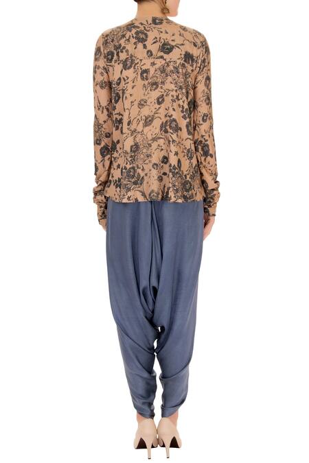 Shop Natasha J Beige Round Printed Tunic And Dhoti Pant Set at Aza Fashions Shop_Natasha J_Beige Round Printed Tunic And Dhoti Pant Set _at_Aza_Fashions