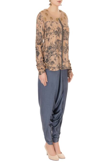 Natasha J Beige Round Printed Tunic And Dhoti Pant Set Online at Aza Fashions Natasha J_Beige Round Printed Tunic And Dhoti Pant Set _Online_at_Aza_Fashions