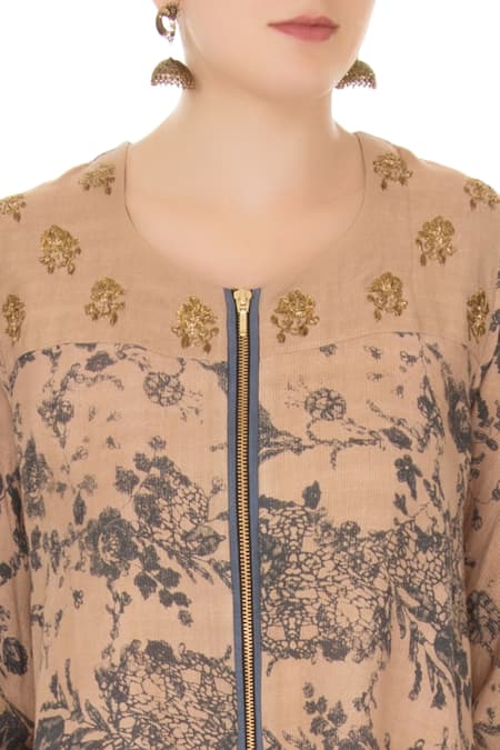Natasha J Beige Round Printed Tunic And Dhoti Pant Set at Aza Fashions Natasha J_Beige Round Printed Tunic And Dhoti Pant Set _at_Aza_Fashions