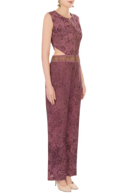 Natasha J_Purple Round Printed Jumpsuit_Online_at_Aza_Fashions