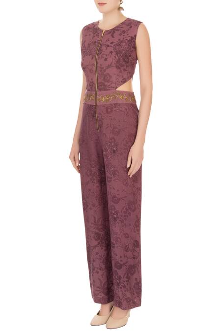 Buy_Natasha J_Purple Round Printed Jumpsuit_Online_at_Aza_Fashions
