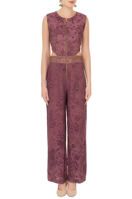 Shop_Natasha J_Purple Round Printed Jumpsuit_Online_at_Aza_Fashions