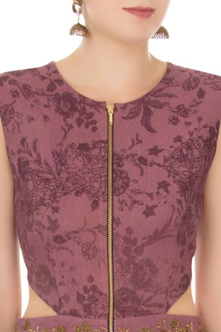 Natasha J_Purple Round Printed Jumpsuit_at_Aza_Fashions