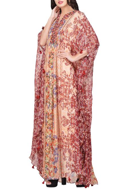 Buy_Bhanuni By Jyoti_Multi Color Printed Kaftan Dress_Online_at_Aza_Fashions