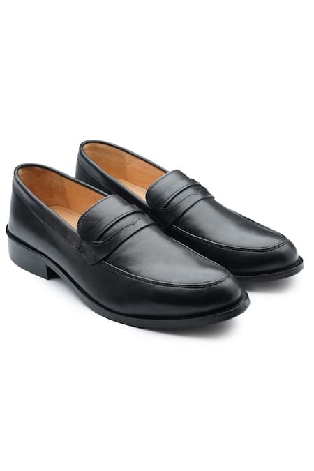 Rapawalk Black Leather Slip On Shoes 