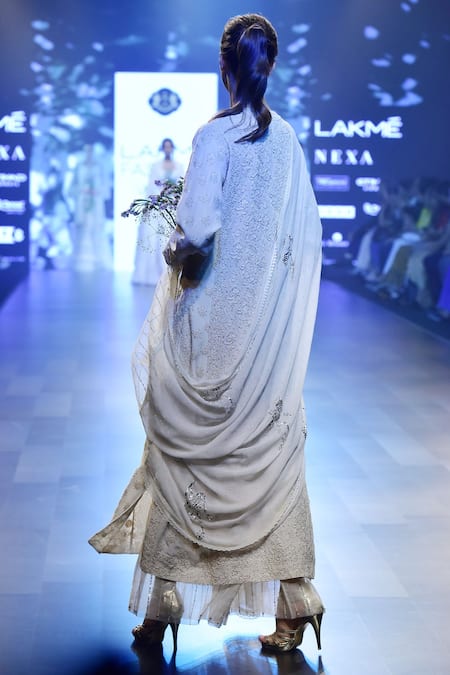 Shop_House Of Kotwara_White Pure Georgette Embroidered Chikankari Notched Kurta Set  _at_Aza_Fashions