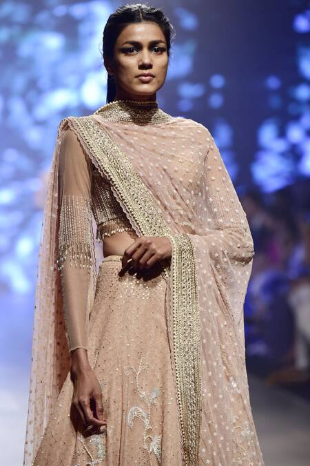 House Of Kotwara_Pink Kora Silk Embroidered Aari Work Bridal Lehenga Set  _Online_at_Aza_Fashions