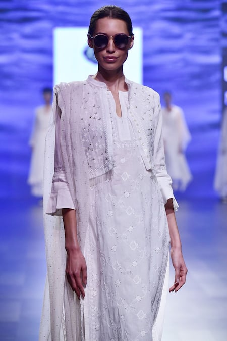 House Of Kotwara Chikankari Work Jacket & Kurta Set 