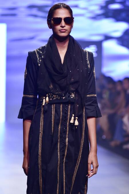 House Of Kotwara_Black Round Chikankari Kurta Set  _Online_at_Aza_Fashions