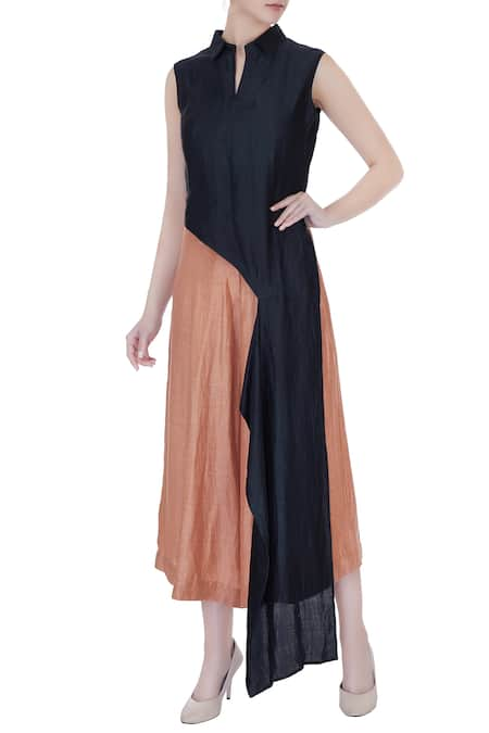 Ezra Black Satin Linen Asymmetric Top