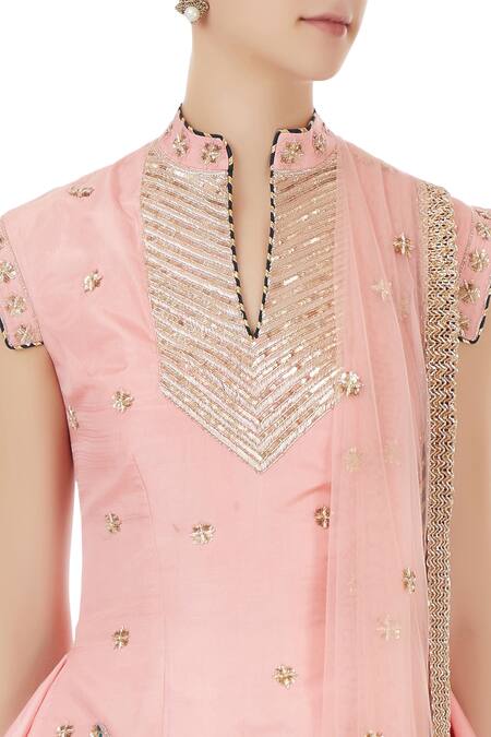 Priyanka Singh_Pink Mandarin Collar Silk Lehenga Set  _at_Aza_Fashions