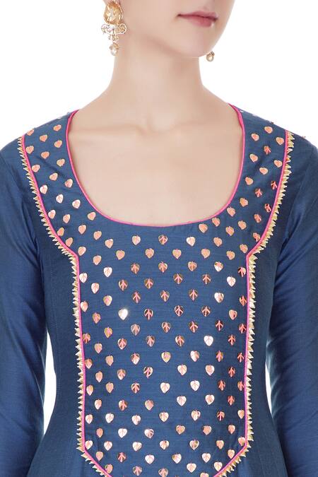 Avnni Kapur_Blue Kattana Silk Embroidered Thread Work Scoop Neck Anarkali With Dupatta _at_Aza_Fashions