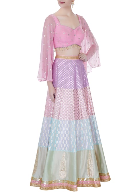 Avnni Kapur Multi Color Banarasi Silk Woven Sweetheart Neck Lehenga Set For Women