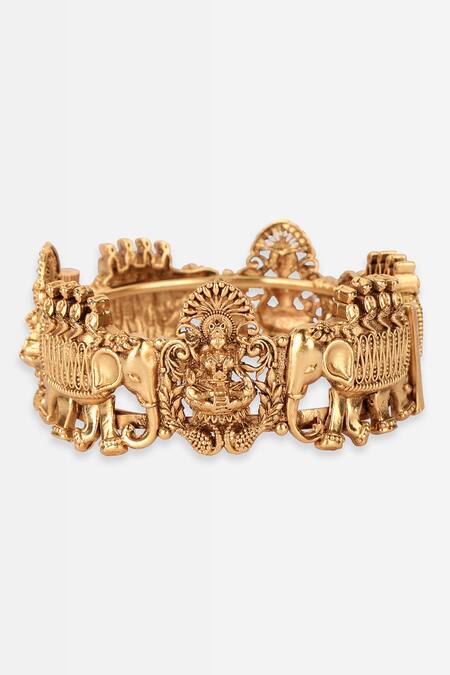 Lotus Sutra_Gold Plated Carved Temple Bangle Single Pc_Online_at_Aza_Fashions